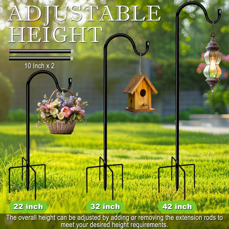 GATSUNS Shepherds Hooks for Outdoor 42 Inch Garden Bird Feeder Pole with 5 Prongs Base Adjustable for Hanging Flower Basket Plant Pot Solar Lantern Light Wind Chime Hanger for Wedding Decor 1 Pack - Image 5