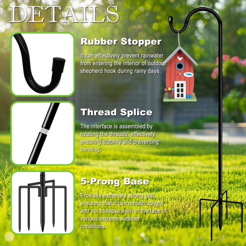 GATSUNS Shepherds Hooks for Outdoor 42 Inch Garden Bird Feeder Pole with 5 Prongs Base Adjustable for Hanging Flower Basket Plant Pot Solar Lantern Light Wind Chime Hanger for Wedding Decor 1 Pack - Image 3