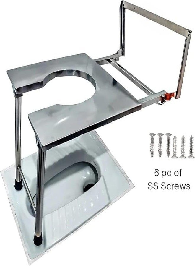 SR BIOTECH Stainless Steel Wall Mount Commode Stool For Men & Women,Commode Chair for Indian Toilet, for Adults with Knee and Back Pain,For Elderly Disabled And Pregant Women Support - Image 2