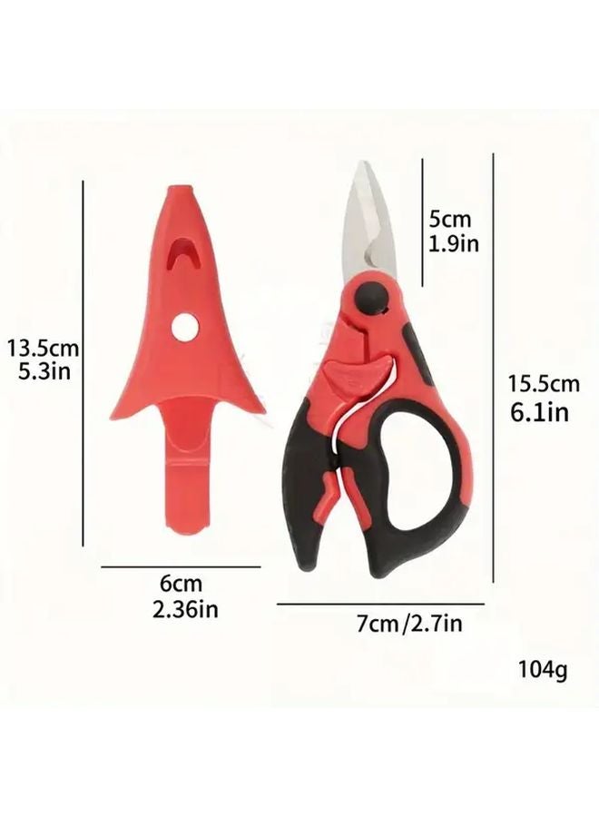 Red Black Handle Dual Ribbon Buckle Spring Electrician Scissors Rotatable Fishing Scissors Multi Purpose Durable Synthetic Rubber Grip - Image 4