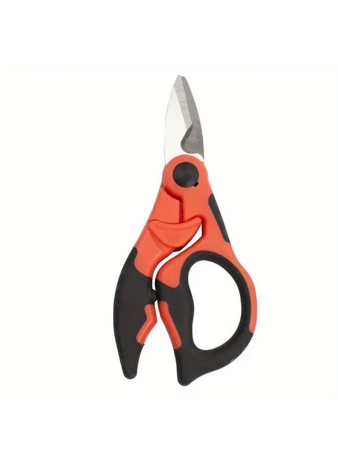 Red Black Handle Dual Ribbon Buckle Spring Electrician Scissors Rotatable Fishing Scissors Multi Purpose Durable Synthetic Rubber Grip - Image 5