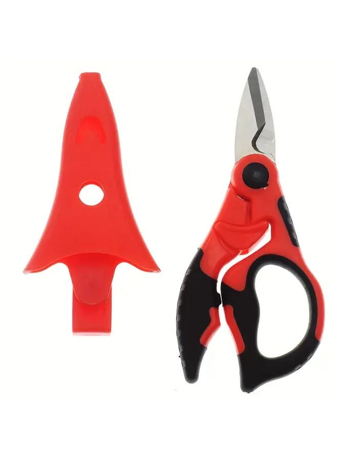 Red Black Handle Dual Ribbon Buckle Spring Electrician Scissors Rotatable Fishing Scissors Multi Purpose Durable Synthetic Rubber Grip - Image 1