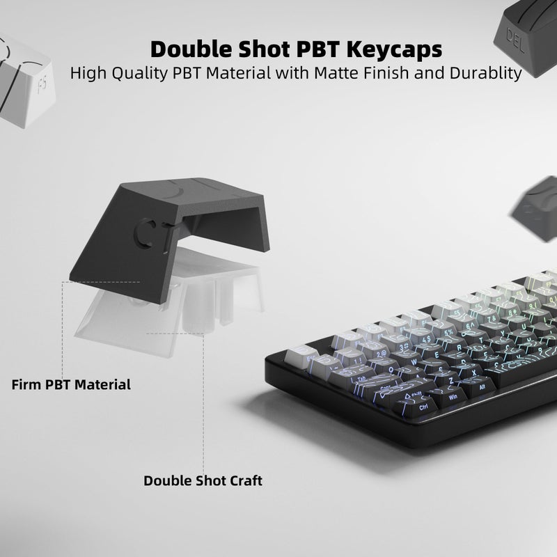 FunHub Shine Through PBT Keycaps - Black Double Shot Side Printed Backlit Keycaps Set 133 Keys 60% 65% 75% 100% Cherry Profile,Gradient Topographic Custom Key Caps for MX Switch Gaming Keyboards - Image 3
