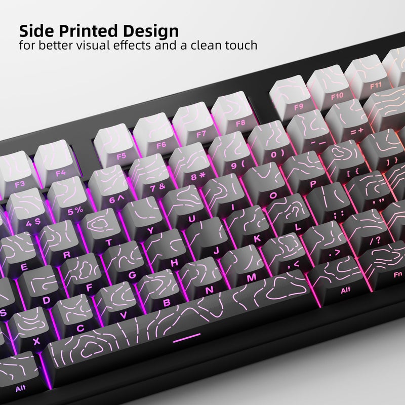 FunHub Shine Through PBT Keycaps - Black Double Shot Side Printed Backlit Keycaps Set 133 Keys 60% 65% 75% 100% Cherry Profile,Gradient Topographic Custom Key Caps for MX Switch Gaming Keyboards - Image 2