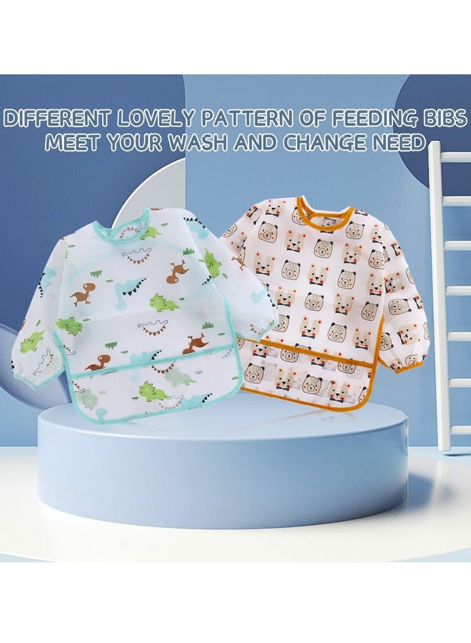 Sharpdo 3 Pack Baby Long Sleeve Bibs, Toddler Feeding Waterproof Bibs with Great Capacity Pocket, Infant Smock Shirt Bib for Eating, Painting, Playing, Travel  - Image 5
