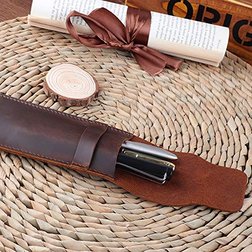 Jurxy Leather Pen Case Holder Handmade Fountain Multi Pens Pouch Crazy Horse Leather Pen Protective Sleeve Cover – Brown - Image 4