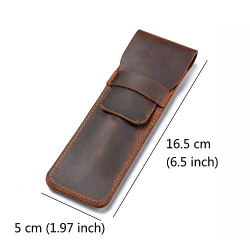 Jurxy Leather Pen Case Holder Handmade Fountain Multi Pens Pouch Crazy Horse Leather Pen Protective Sleeve Cover – Brown - Image 2