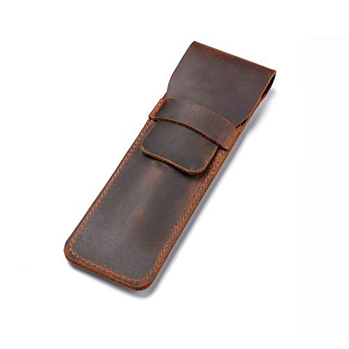 Jurxy Leather Pen Case Holder Handmade Fountain Multi Pens Pouch Crazy Horse Leather Pen Protective Sleeve Cover – Brown - Image 1