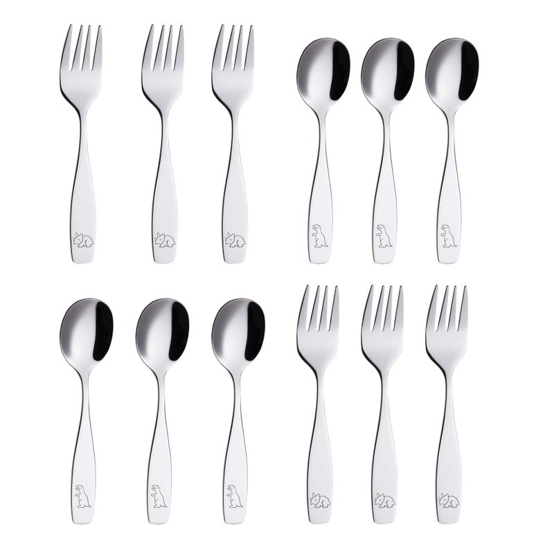 Annova Annova ANNOVA Children's Flatware 12 Pieces Set - Stainless Steel Silverware 6 x Safe Forks, 6 x Dinner Spoons - Kids - Image 1