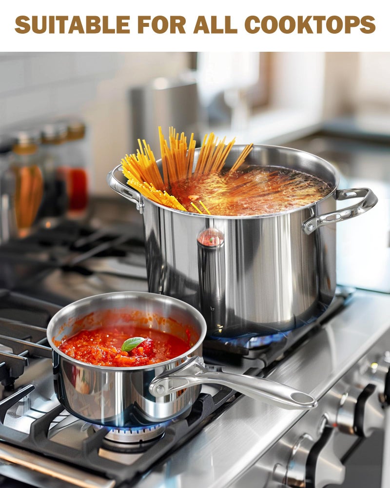 Cooks Standard Stainless Steel Saucepan Set 1.5 and 3 Quart, Multi-Ply Clad Sauce Pot With Glass Lid, Silver - Image 3