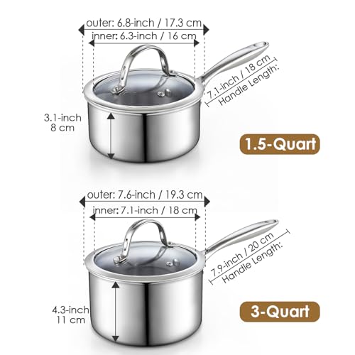Cooks Standard Stainless Steel Saucepan Set 1.5 and 3 Quart, Multi-Ply Clad Sauce Pot With Glass Lid, Silver - Image 2