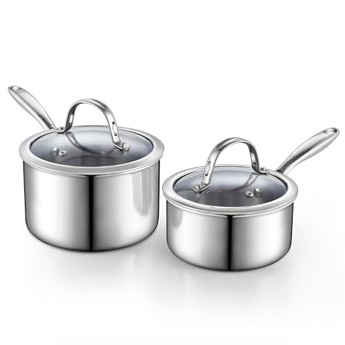 Cooks Standard Stainless Steel Saucepan Set 1.5 and 3 Quart, Multi-Ply Clad Sauce Pot With Glass Lid, Silver - Image 1