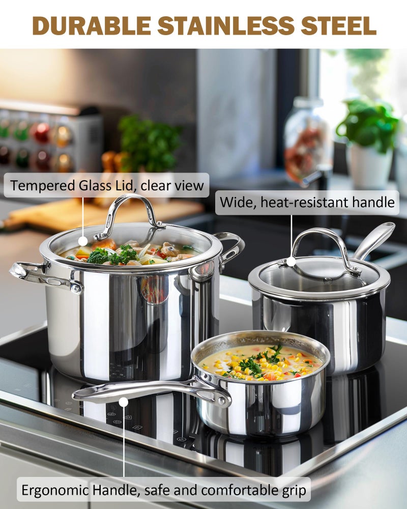 Cooks Standard Stainless Steel Saucepan Set 1.5 and 3 Quart, Multi-Ply Clad Sauce Pot With Glass Lid, Silver - Image 4
