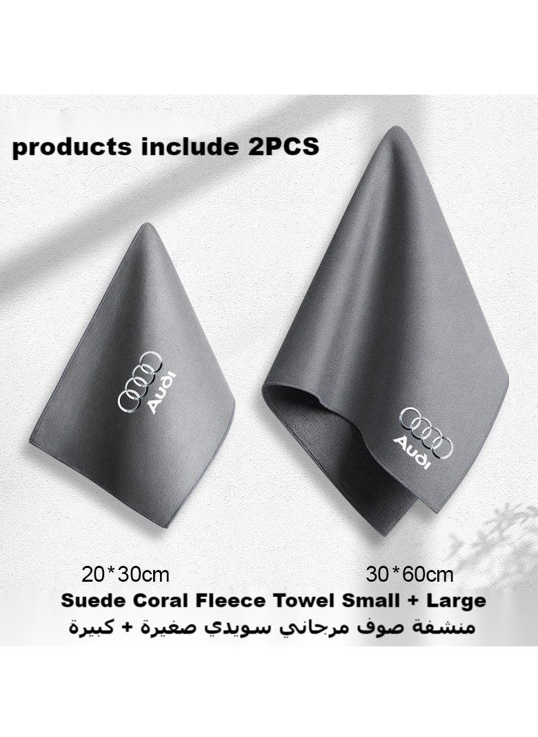 Audi - Car Care Car Wash Towel Absorbent Clean and Dry Coral Velvet Suede Double Sided Thickened Audi Special 2 Pack - Image 1
