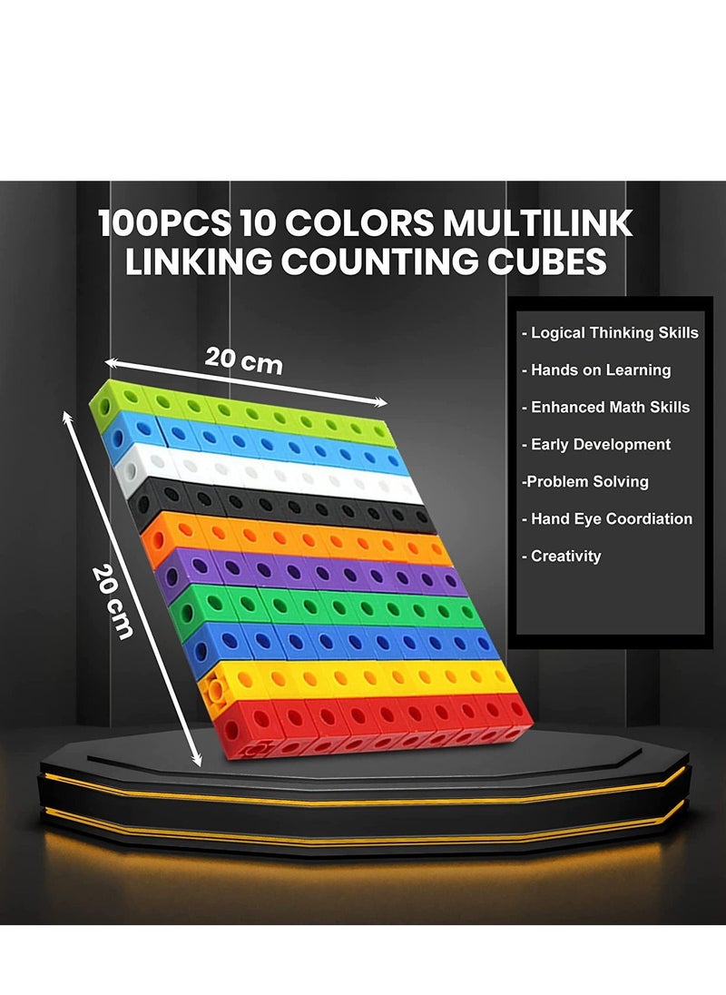 Dubkart - Math Cubes for Kids - Kindergarten Math Games - Snap Cubes Counting Blocks for Math - Math Linking Cubes Counting Cubes for Kids - Math Manipulatives 1st Grade - 10 Colors, 100 Cubes - Image 1