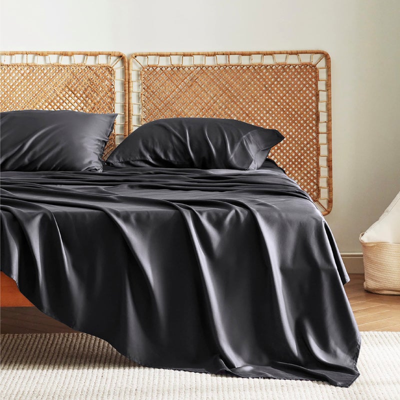 Bedsure Bedsure Queen Sheets, Rayon Derived from Bamboo, Queen Cooling Sheet Set, Deep Pocket Up to 16", Breathable & Soft Bed Sheets, Hotel Luxury Silky Bedding Sheets & Pillowcases, Black  - Image 2