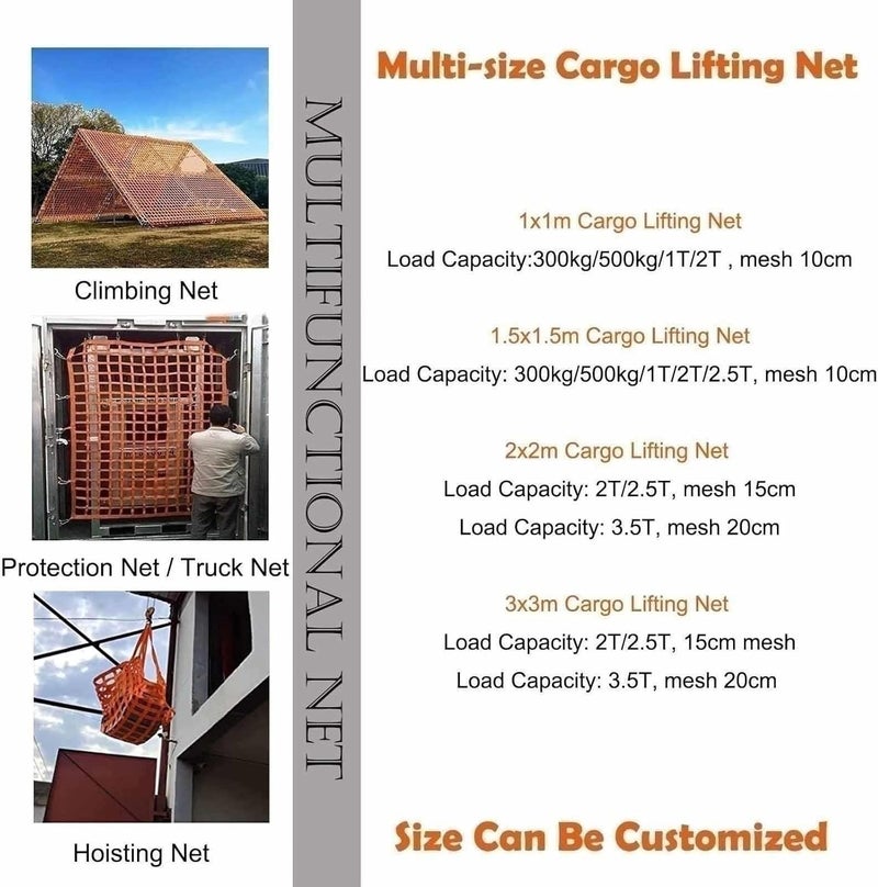 Lifting Net Straps - Polyester Cargo Lifting Net - Lifting Hoisting Net, Cargo Hanging Net, Lift Sling Net, Elastic Cargo Netting, Anti-Tear Strong Load-Bearing Net, Load 0.3-3.5 Ton (Size : - Image 2