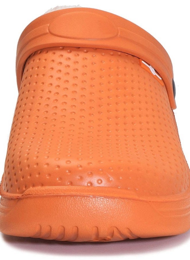 Hsyooes Men's Women's Lined Clogs Winter Waterproof Slippers Slip On Garden Shoes Non-Slip Home House Slipper Indoor Outdoor Mules with Soft Fleece Lining, Orange, 6.5 Women/5 Men - Image 5