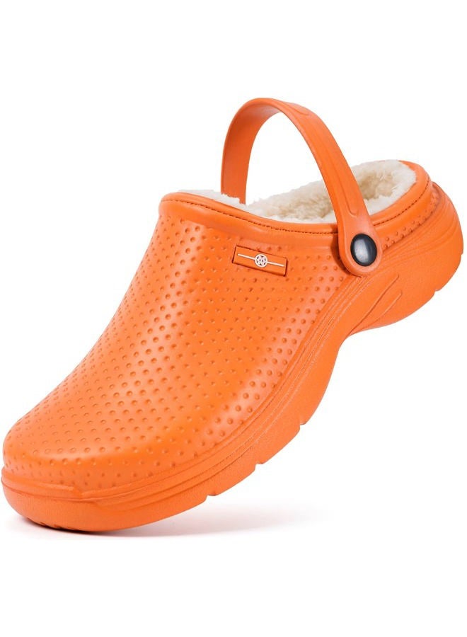 Hsyooes Men's Women's Lined Clogs Winter Waterproof Slippers Slip On Garden Shoes Non-Slip Home House Slipper Indoor Outdoor Mules with Soft Fleece Lining, Orange, 6.5 Women/5 Men - Image 1
