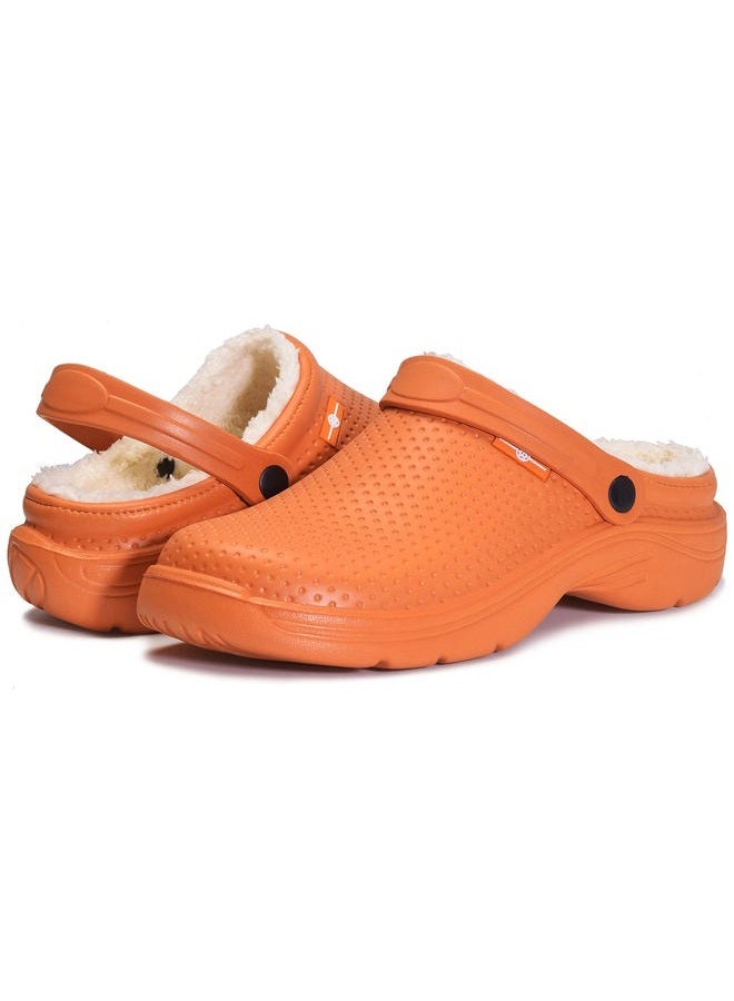 Hsyooes Men's Women's Lined Clogs Winter Waterproof Slippers Slip On Garden Shoes Non-Slip Home House Slipper Indoor Outdoor Mules with Soft Fleece Lining, Orange, 6.5 Women/5 Men - Image 2