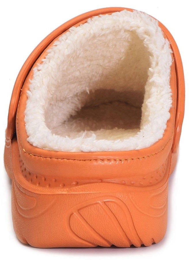Hsyooes Men's Women's Lined Clogs Winter Waterproof Slippers Slip On Garden Shoes Non-Slip Home House Slipper Indoor Outdoor Mules with Soft Fleece Lining, Orange, 6.5 Women/5 Men - Image 4