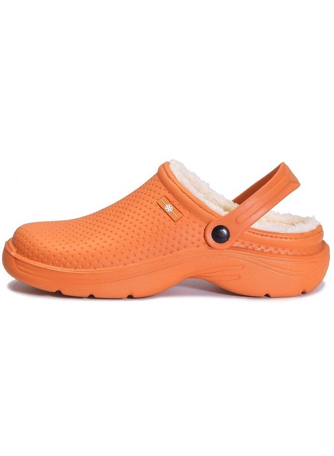 Hsyooes Men's Women's Lined Clogs Winter Waterproof Slippers Slip On Garden Shoes Non-Slip Home House Slipper Indoor Outdoor Mules with Soft Fleece Lining, Orange, 6.5 Women/5 Men - Image 3