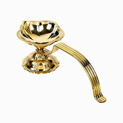 Klassic Home Decore Large Brass Aarti Diya | 5 cm Hight, Hiqh-Quality Brass, Long Handle, Pooja Lamp | Best for Pooja Purposes, Diwali Festival Temple Decoration (Pack of 1, Gold) - Image 5