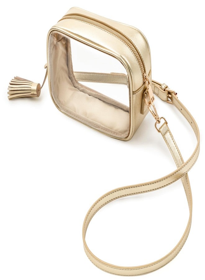 Yarnic Clear Bag Stadium Approved, PVC Clear Crossbody Purse Small Clear Crossbody Bag with Adjustable Shoulder Strap (Gold) - Image 1