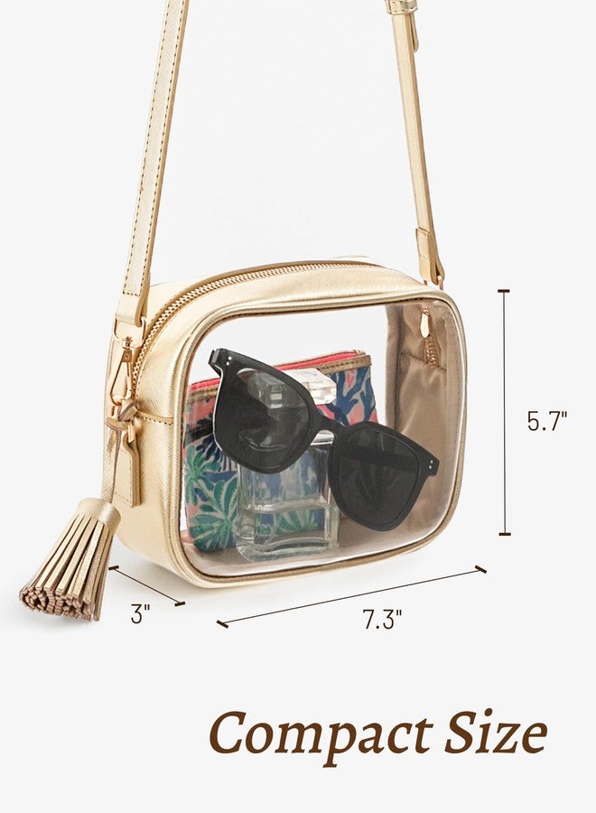Yarnic Clear Bag Stadium Approved, PVC Clear Crossbody Purse Small Clear Crossbody Bag with Adjustable Shoulder Strap (Gold) - Image 4