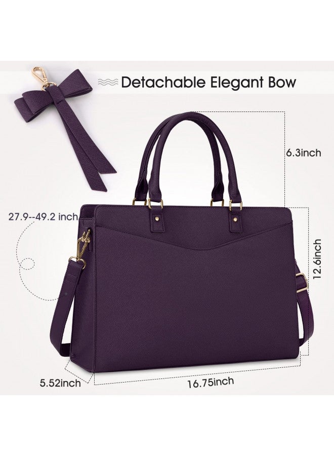 RAINSMORE Laptop Bag for Women 15.6 Inch PU Tote Bag Business Work Bag Waterproof Briefcase Computer Tote Lightweight Handbag Shoulder, Dark Purple