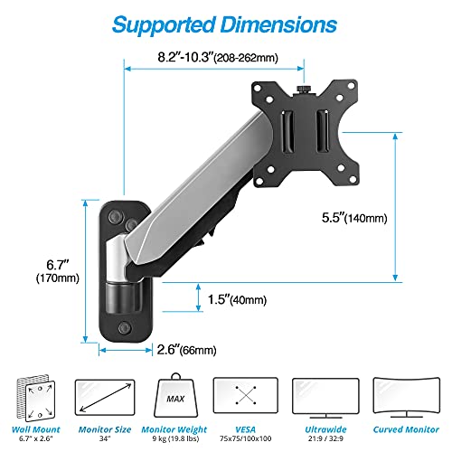 AVLT Single 32" Monitor Wall Mount - Fits One Flat/Curved Monitor, Full Motion Height Swivel Tilt Rotation Adjustable Arm - VESA/Cable Management - Image 2