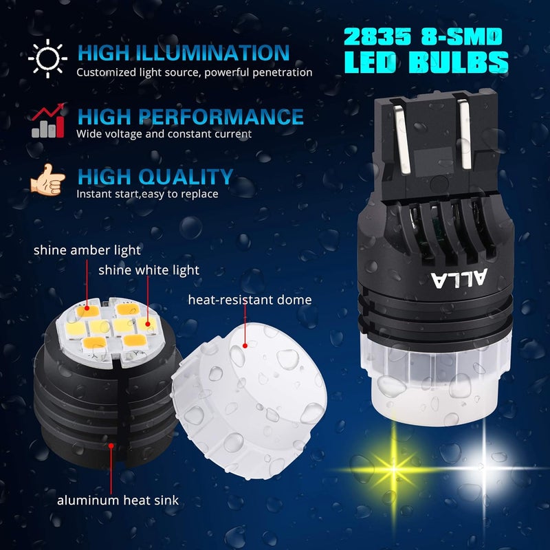 Alla Lighting 7444NA 7443 LED Switchback Bulbs - Dual Color 6000K White & Amber Yellow - Image 3