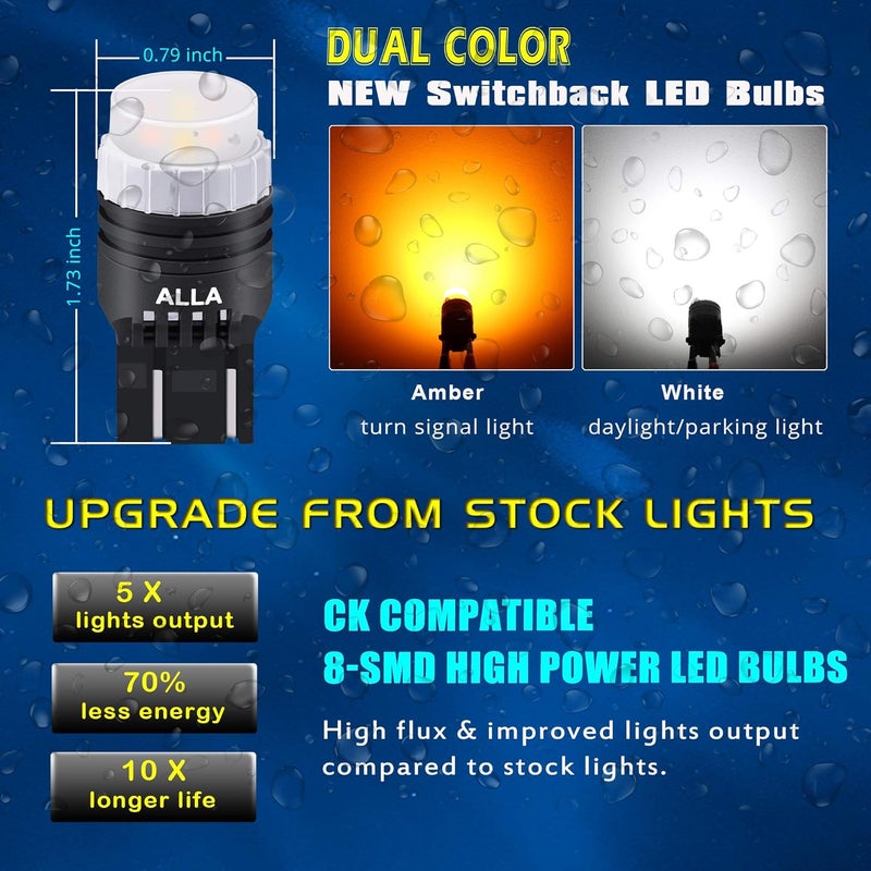 Alla Lighting 7444NA 7443 LED Switchback Bulbs - Dual Color 6000K White & Amber Yellow - Image 2