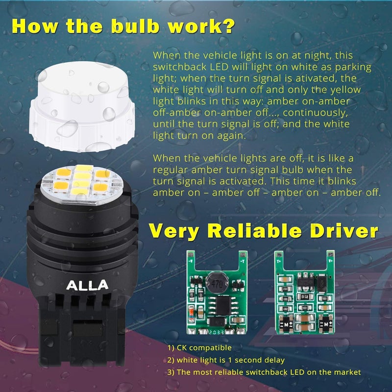 Alla Lighting 7444NA 7443 LED Switchback Bulbs - Dual Color 6000K White & Amber Yellow - Image 4