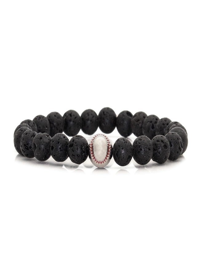 Xusamss Cross Bead Bracelet 8MM Lava Rock Turquoise Tiger Eye Onyx Stone Bracelet,7 1/2 wrist(White Baseball_Lava) - Image 1