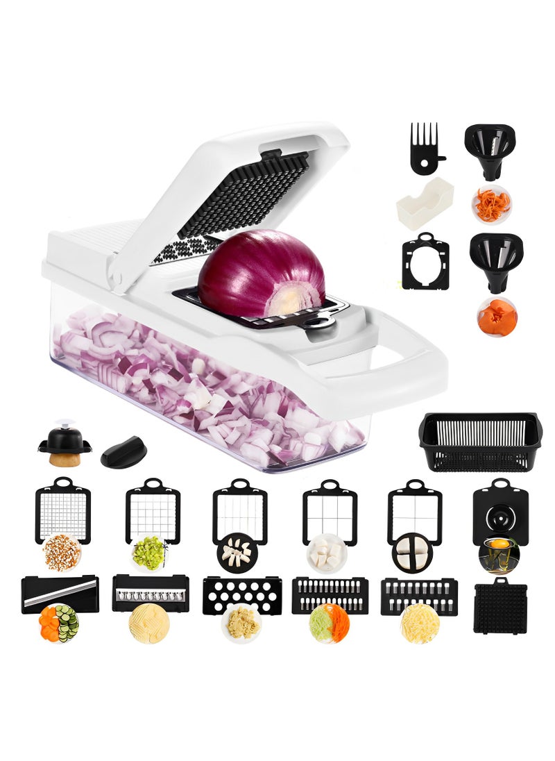 Perfin Vegetable Chopper, Pro Onion Chopper, 22 in 1 Multifunctional Food Chopper, Kitchen Vegetable Slicer Dicer Cutter,Veggie Chopper With12 Blades,Carrot and Garlic Chopper With Container ,White  - Image 1