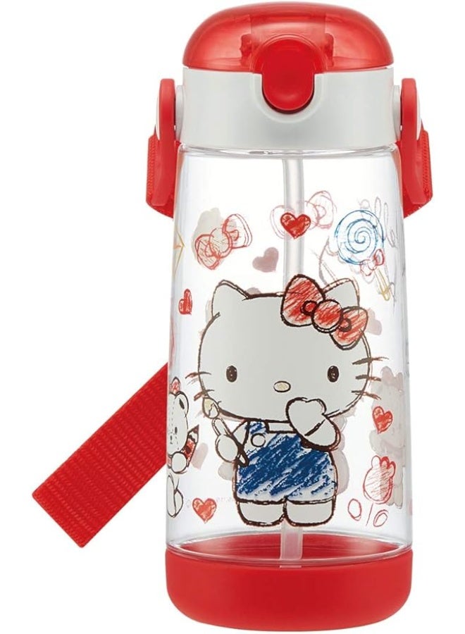 هالو كيتي زجاجة ماء للأطفال مع زجاجة شفافة من القش 16.2 أونصة سائلة 480 مل من السيليكون للفتيات - Image 1