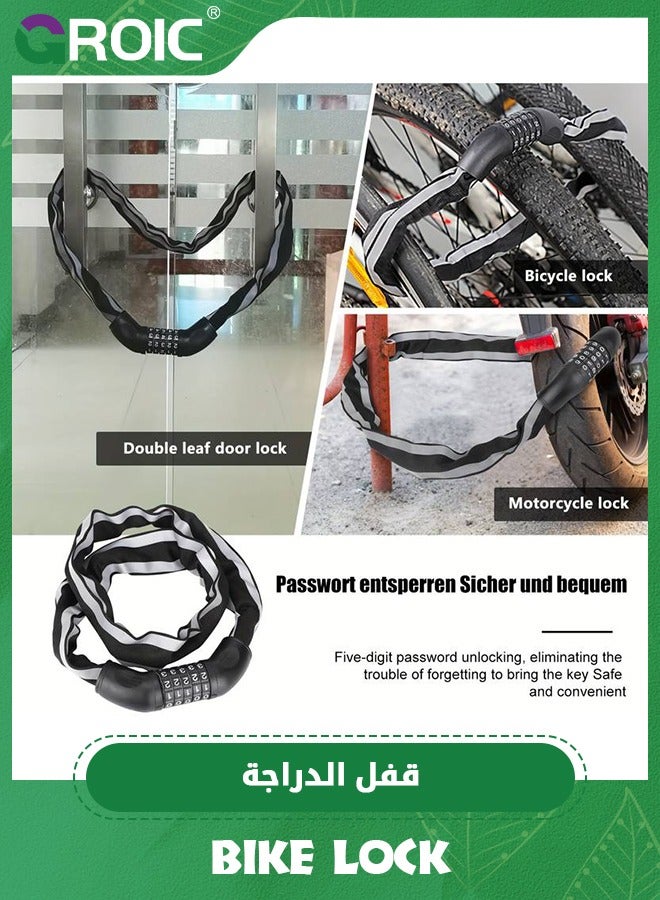 GROIC Bike Chain Lock 2.95Ft Heavy Duty Bike Lock Anti-Theft Bicycle Chain Lock, High Security 5 Digit Resettable Combination Coiling Bicycle Lock, Bicycle Chain Lock with reflective strips - Image 3