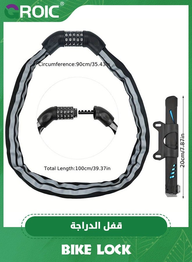 GROIC Bike Chain Lock 2.95Ft Heavy Duty Bike Lock Anti-Theft Bicycle Chain Lock, High Security 5 Digit Resettable Combination Coiling Bicycle Lock, Bicycle Chain Lock with reflective strips - Image 2