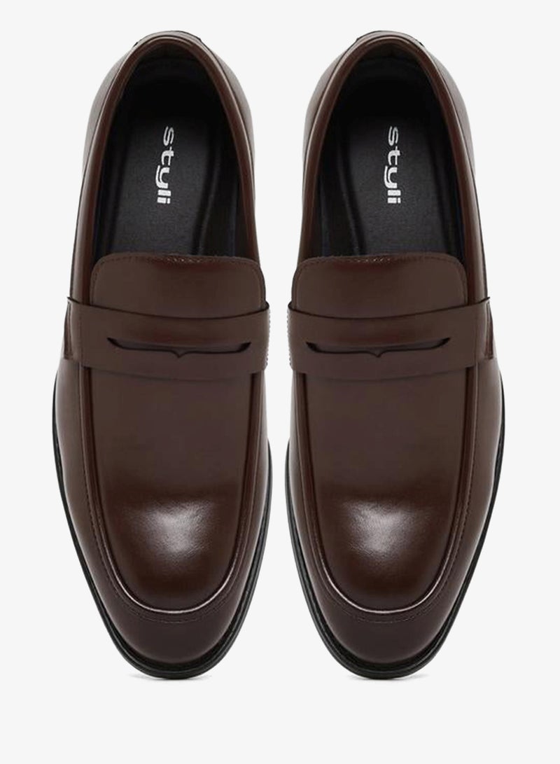 Styli Men Brown Leather Formal Loafers - Image 4