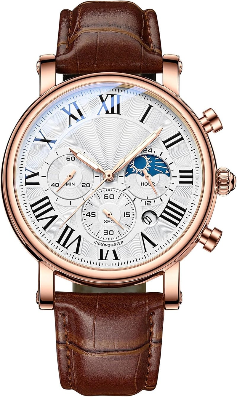 أكس سبرينج ساعة رياضية تناظرية من X Spring، ساعة يد رجالية تتميز بعقارب مضيئة وعرض التاريخ، كرونوغراف مقاوم للماء مع حزام جلدي، مثالية للعمل غير الرسمي والأنشطة الخارجية - Image 1