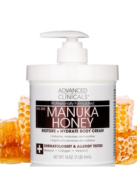 Advanced Clinicals Manuka Honey Body Cream For Women & Men | Body Butter Lotion For Extremely Dry Skin | Collagen Cream | Skincare Moisturizer Hydrating Balm Improves Look Of Aging Skin, 16 Ounce