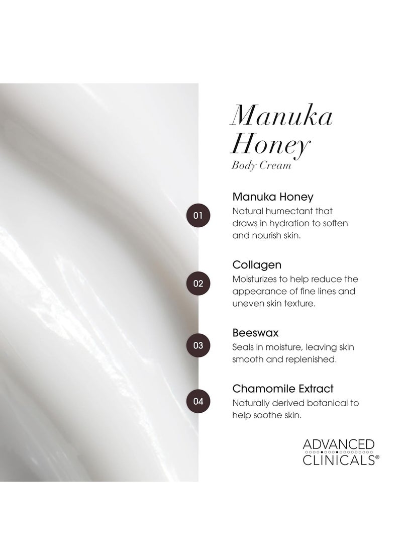 Advanced Clinicals Manuka Honey Body Cream For Women & Men | Body Butter Lotion For Extremely Dry Skin | Collagen Cream | Skincare Moisturizer Hydrating Balm Improves Look Of Aging Skin, 16 Ounce