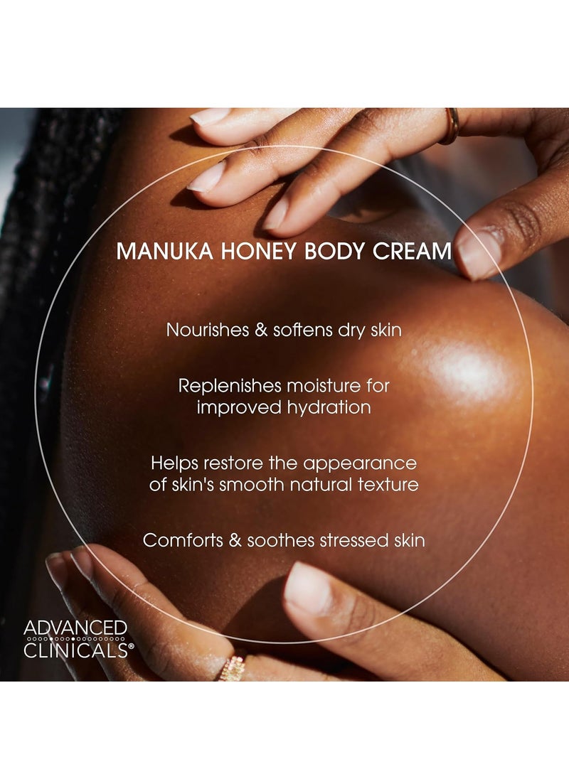 Advanced Clinicals Manuka Honey Body Cream For Women & Men | Body Butter Lotion For Extremely Dry Skin | Collagen Cream | Skincare Moisturizer Hydrating Balm Improves Look Of Aging Skin, 16 Ounce