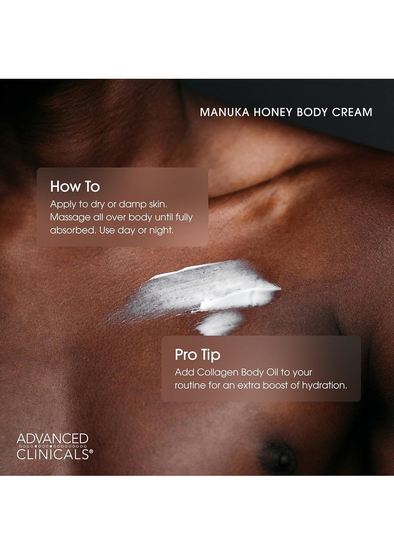 Advanced Clinicals Manuka Honey Body Cream For Women & Men | Body Butter Lotion For Extremely Dry Skin | Collagen Cream | Skincare Moisturizer Hydrating Balm Improves Look Of Aging Skin, 16 Ounce
