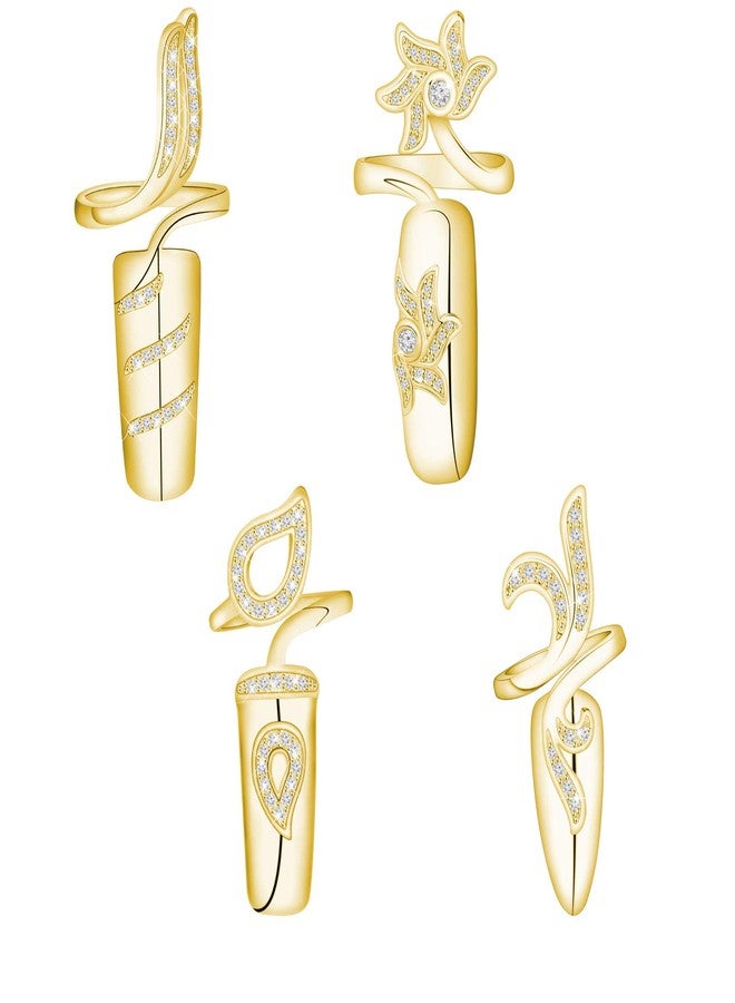 MYOSPARK MYOSAPRK 4 PCS Rhinestone Fingernail Opening Ring Nail Decoration Finger Tip Ring Nail Protecting Fingernail Gift for Women (Fingernail Opening Ring G) - Image 1