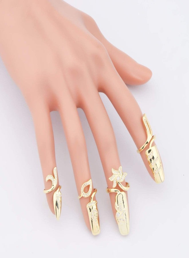 MYOSPARK MYOSAPRK 4 PCS Rhinestone Fingernail Opening Ring Nail Decoration Finger Tip Ring Nail Protecting Fingernail Gift for Women (Fingernail Opening Ring G) - Image 3