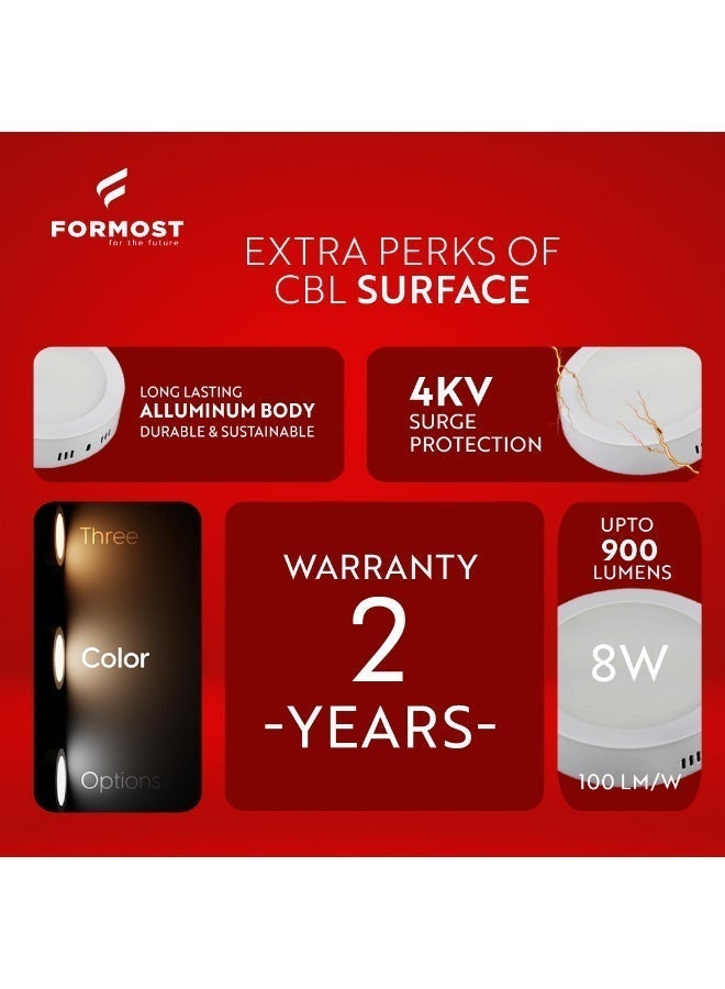 فورموست Formost 8W Round Slim LED Surface Panel Ceiling Light – Cool White | Up to 900 Lumens | 100 lm/W Energy Efficient | Aluminum Body | 4KV Surge Protection | Surface Mounted | 2 Years Warranty - Image 2