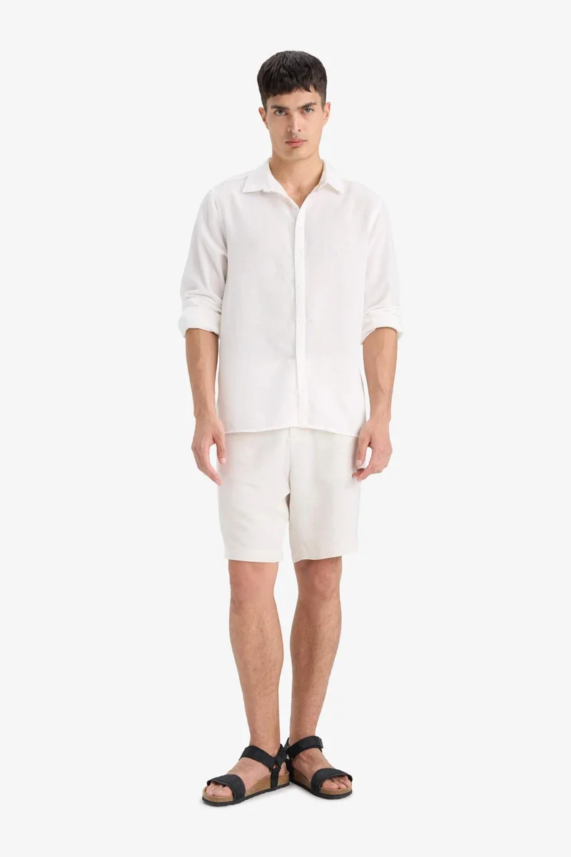 ديفاكتو Regular Fit Straight Leg Linen Blend Bermuda Shorts
