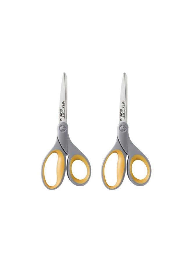 Westcott 13901 8-Inch Titanium Scissors For Office and Home, Yellow/Gray, 2 Pack - Image 1